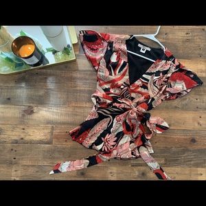 Floral silk wrap top
